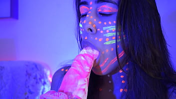 Naughty blowjob to a big shape dildo