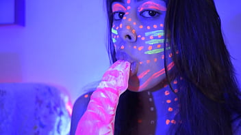 Naughty blowjob to a big shape dildo