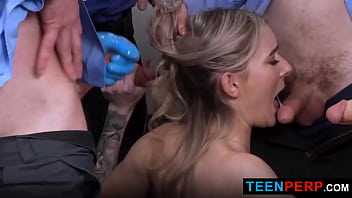 Shoplifter leaving until her face is covered in all of their cum teenperp