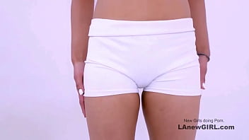 Tiny brunette model got seduced by the producer