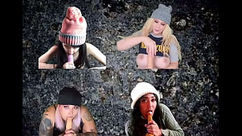 4 grunge chicks suck cocks together