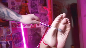 Hogtied foot for torment and orgasm