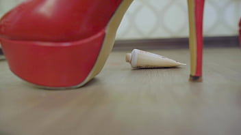 Crush foundation and eye shadow with red high heels