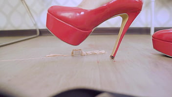 Crush foundation and eye shadow with red high heels