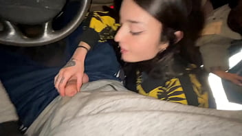 Double blowjob while driving a van