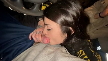 Double blowjob while driving a van