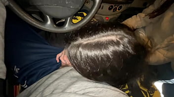 Double blowjob while driving a van