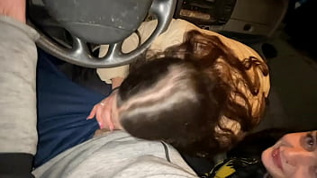 Double blowjob while driving a van