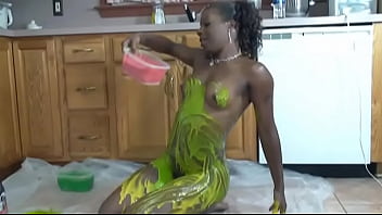 Ebony anastasia undresses paints her body with her new set of paints