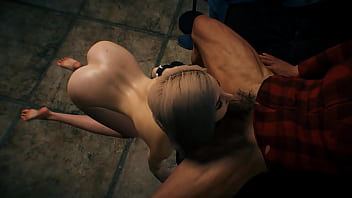 Hot blonde sucking lumberjack cock on her knees