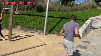 Uncut fucking a hot latina in a public park behind the scenes