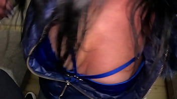 Rainy night fetish – blue downjacket glitter jeans & messy deepthroat 308