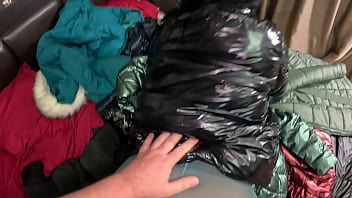 Several shiny down jackets used for fucking and masturbating 267