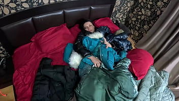 Several shiny down jackets used for fucking and masturbating 267