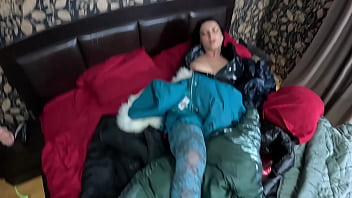 Several shiny down jackets used for fucking and masturbating 267