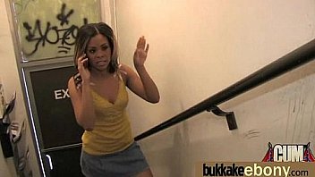 Ebony babe sucks too many white cocks 18