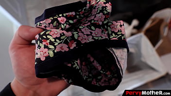 Sinner stepmom blows her stepson and knowing he smells her uses panties