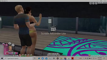 Big booty girl hugged from behind nudged up against window by the strength of her ex's bulge