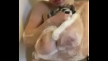 Bit titted animal takes a shower