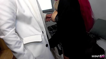 German redhead teen bitch dani luve with big natural saggy tits seduce police officer to fuck her without condom