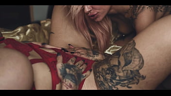 Two tattooed bisexual girls having a blast with bbc strapon