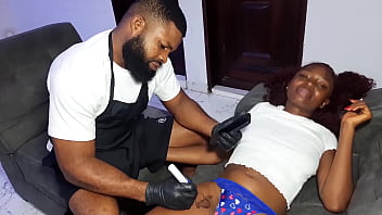 My female client asked me to fuck her with my big dick after drawing tattoo on her ass and pussy area