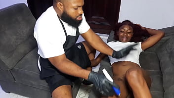 My female client asked me to fuck her with my big dick after drawing tattoo on her ass and pussy area