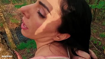 Linda del sol goes into the nature and fucks a big cock in her pussy and ass with pee