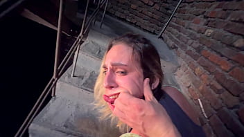 The dirty talking during hard rough fuck on the stairs in the dorm with total local slut