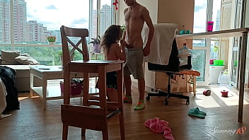 Horny stud is pleasing his cock with da holes of teen slut vquinn