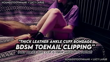 Thick leather ankle cuff bondage bdsm toenail clipping