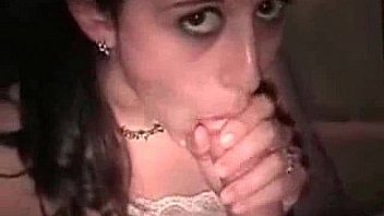 Beautiful brunette wife ravenously blows his massive throbbing cock