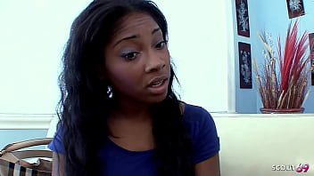 Slim black ebony girl with saggy tits seduce older with guy to interracial cheating fuck when home alone