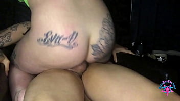 Toxic flower horny big butt pawg masturbating giving a wet sloppy blowjob and cowgirl riding a hard big dick milf interracial & fishnet