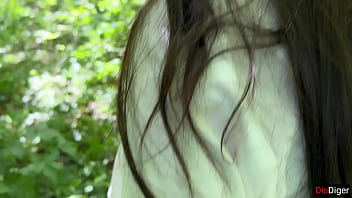 Public sex in the forest with a hooligan girl painting graffiti