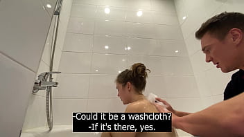 Stepdaughter and stepfather alone in the bathroom