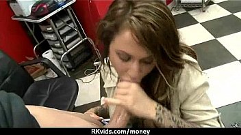 Tight teen fucks a man in front of the camera for cash 8