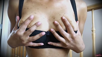 Black bra breast bouncing