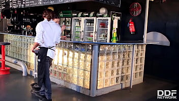 Petite teen blows and fucks bartender for drinks