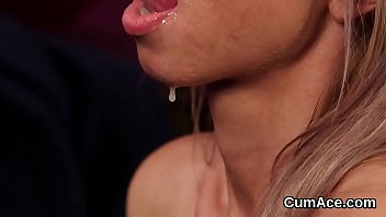 Wacky model gets cumshot on her face eating all the jizm