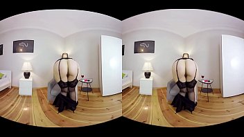 Brunette babe masturbating on chair