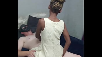Black girl with braided hair sucks white cock & rides his cock in yellow dress