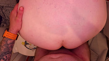 Step mom caught step son with boner while cleaning and helped him cum on her big round ass