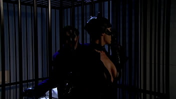 Katwoman jennifer dark prowls into a prison cage 3way Katwoman jennifer dark prowls into a prison cage 3way
