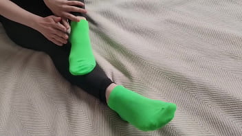 Sockjob in bright green ankle socks