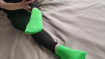 Sockjob in bright green ankle socks