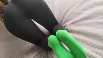 Sockjob in bright green ankle socks