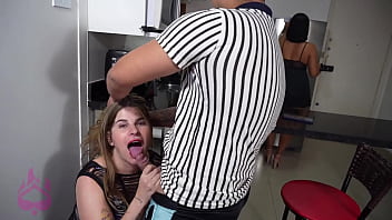 Housewife cleaning kitchen lets her hubby fuck milf friend