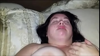 Sexy bbw plays in sold panties and plays with a mouthful of cum