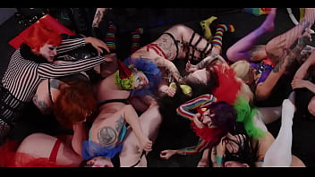 Insane all clown orgy strap on anal play rimming train spanking paddling